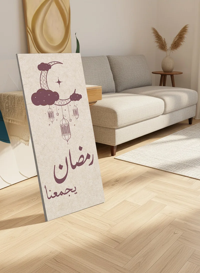 LOWHA Canvas Wall Art on Wooden Frame with Back Stand Featuring Ramadan Crescent and Lanterns Design